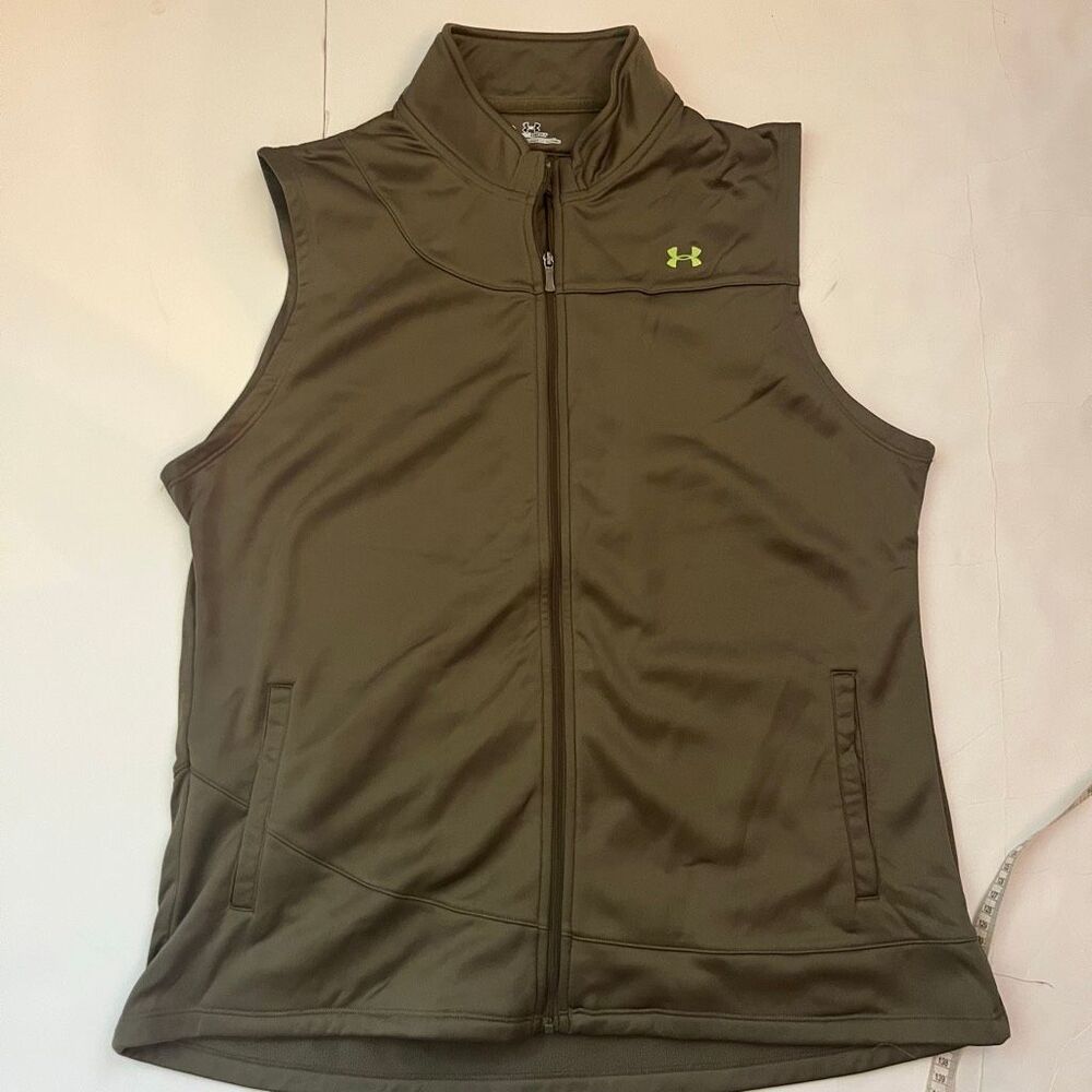 Under Armour Women's ColdGear Fleece Full Zip Sleeveless Vest Olive Green Size X